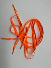 Load image into Gallery viewer, Orange shoelaces - white print "SHOELACES" 140 cm for any Sneakers accessory
