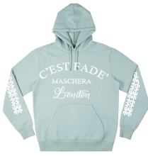 Load image into Gallery viewer, Blue Hoodie Cestfade emblem design with white flock print