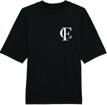 Load image into Gallery viewer, Cestfade acronym Black oversized T-shirt with white flock print