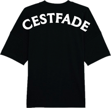 Load image into Gallery viewer, Cestfade acronym Black oversized T-shirt with white flock print