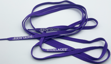 Load image into Gallery viewer, Purple shoelaces - white print off white 140 cm for any Sneakers