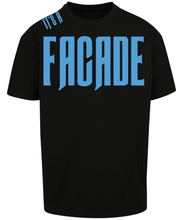 Load image into Gallery viewer, Bold its a facade design in blue vinyl print on Black T-shirt