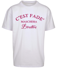 Load image into Gallery viewer, Maschera design in Fuchsia print on white T-shirt