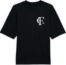 Load image into Gallery viewer, Cestfade acronym Black oversized T-shirt with white flock print
