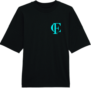 Cestfade acronym Black oversized T-shirt with blue flock print