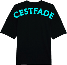 Charger l&#39;image dans la galerie, Cestfade acronym Black oversized T-shirt with blue flock print
