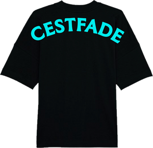 Cestfade acronym Black oversized T-shirt with blue flock print