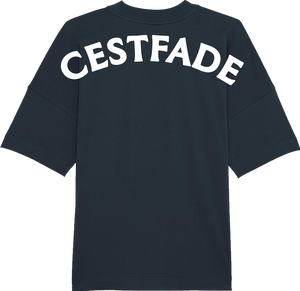 Cestfade acronym Blue oversized T-shirt with white flock print