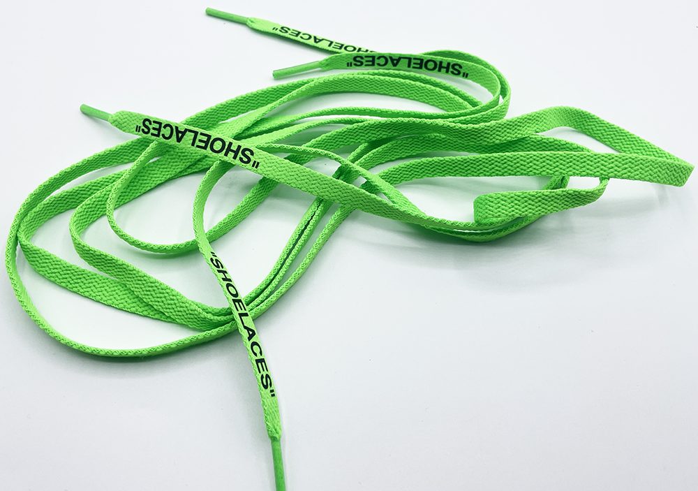 Lime green shoelaces - black print off-white 140 cm for any Sneakers