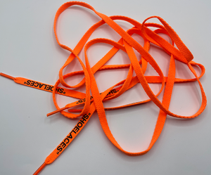 Orange shoelaces with black print "SHOELACES"  140 cm for any Sneakers