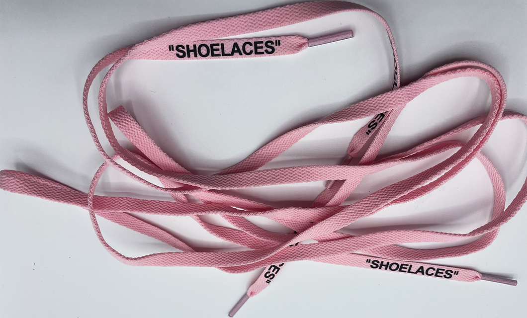 Pink shoelaces - black print off-white 140 cm for any Sneakers