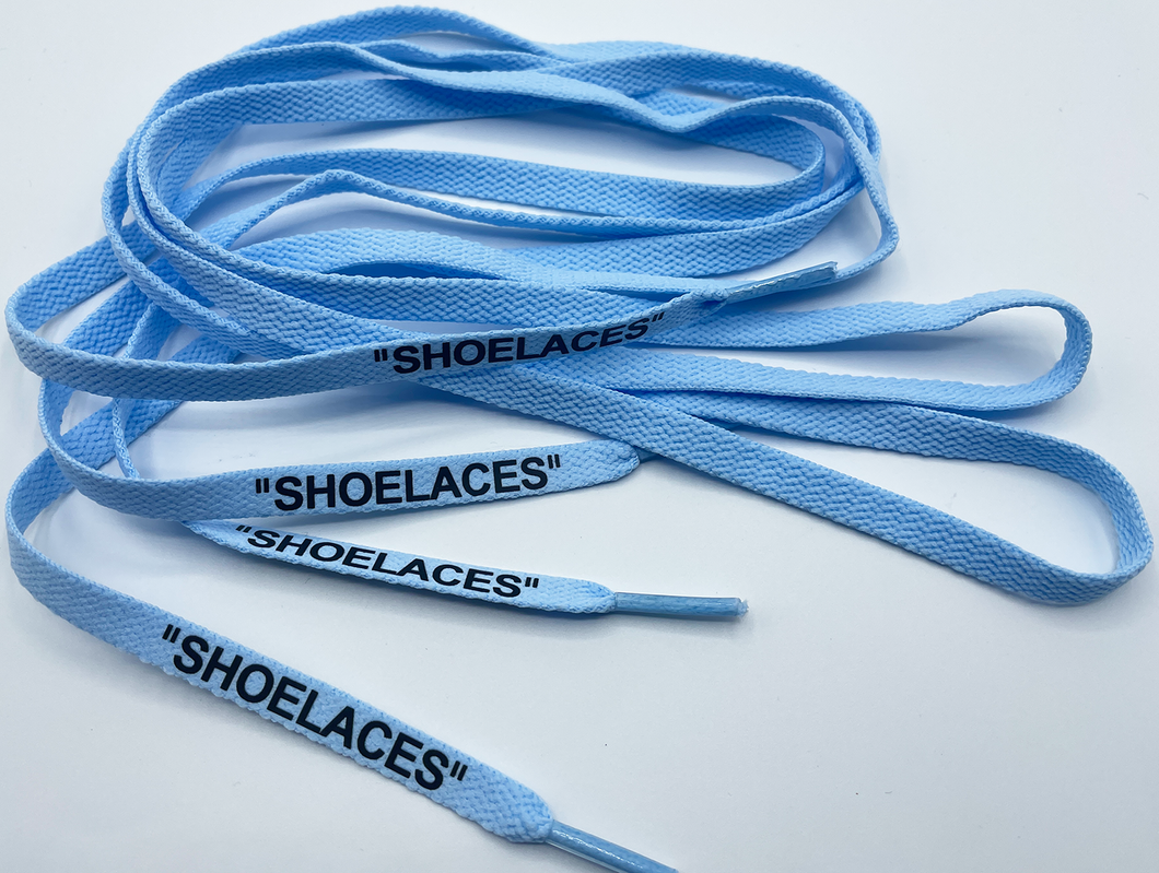 Light blue shoelaces - black print off white 140 cm for any Sneakers accessory