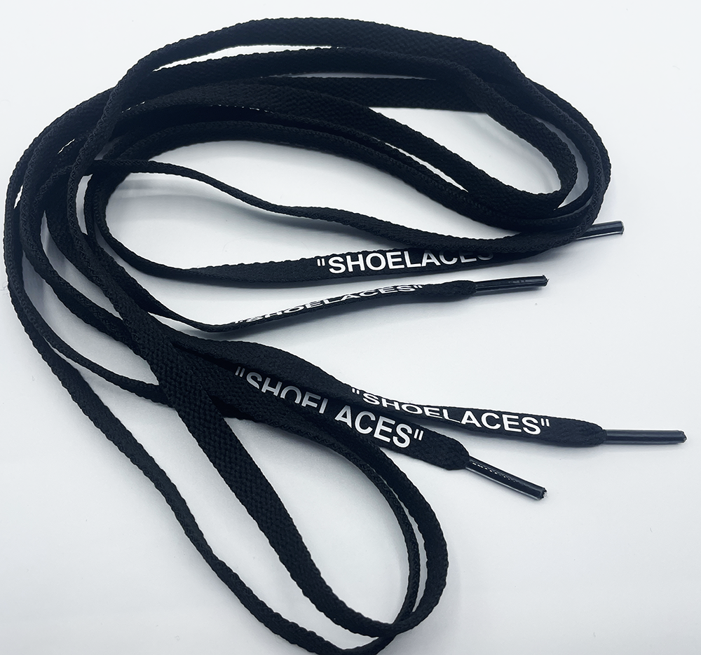 Black shoelaces - white print off-white 140 cm for any Sneakers