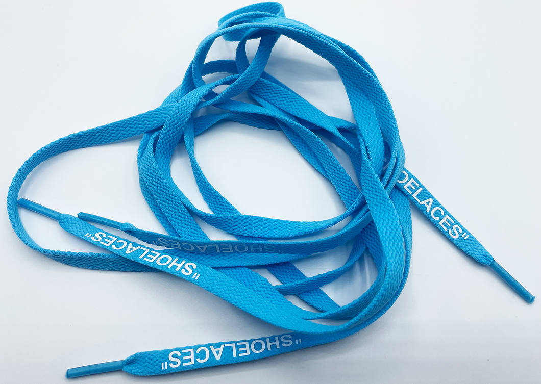 Marine blue shoelaces - white print off white 140 cm for any Sneakers