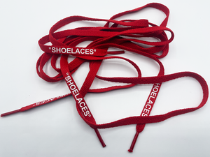 Red shoelaces - white print off-white 140 cm for any Sneakers