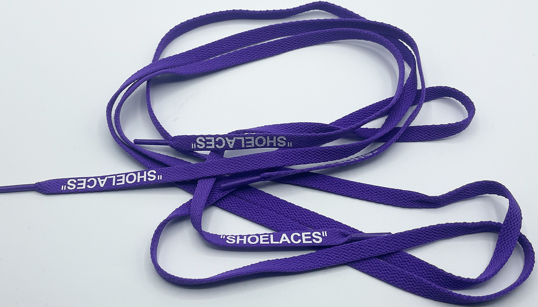 Purple shoelaces - white print off white 140 cm for any Sneakers