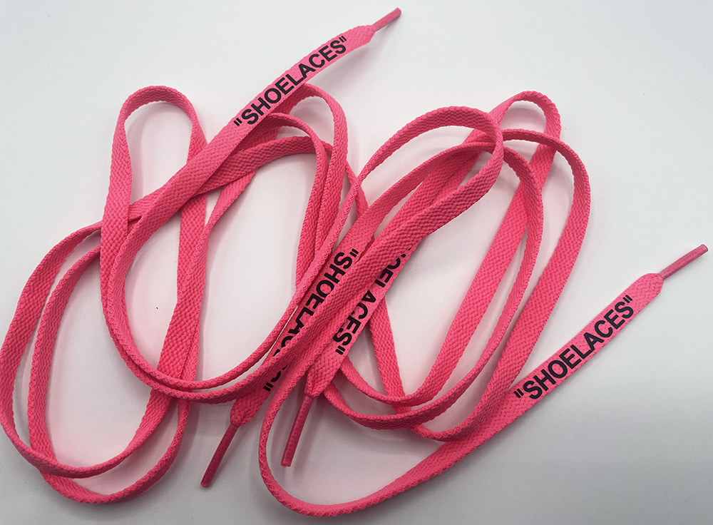 Neon pink shoelaces - black print off white 140 cm for any Sneakers