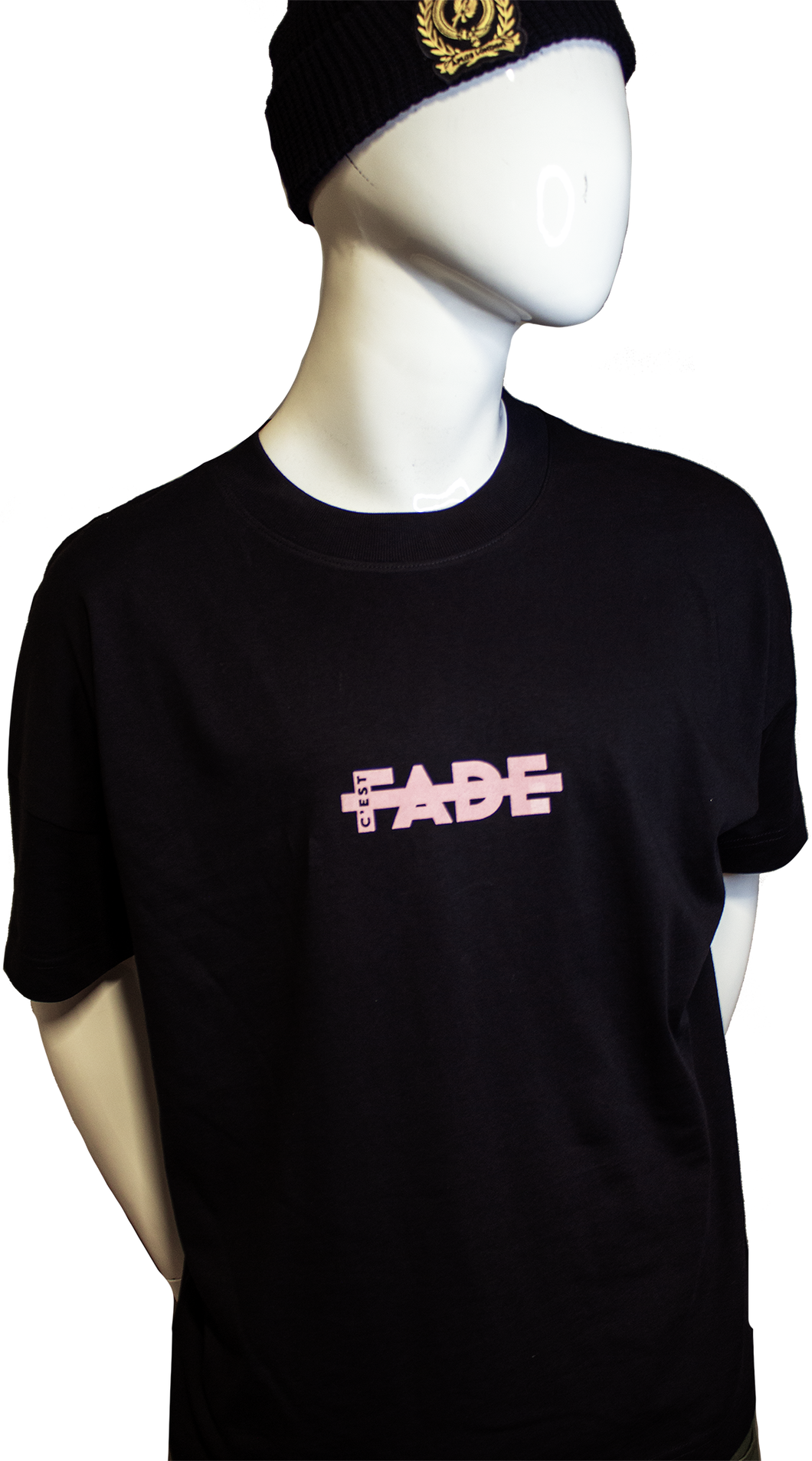 Cestfade small logo print on Black oversized T-shirt with pink flock print