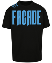 Load image into Gallery viewer, Bold its a facade design in blue vinyl print on Black T-shirt
