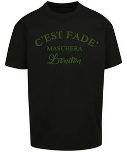 Maschera design in green vinyl print on Black T-shirt