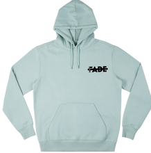 Load image into Gallery viewer, Light Blue Hoodie XFADE with Black flock print
