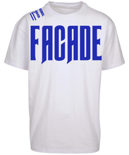 Load image into Gallery viewer, Bold its a facade design in blue print on White T-shirt
